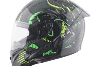 Vega Voyager DRAGOA! Full Face Motorcycle Helmet with Lightweight Shell, Aerodynamic Design, Shock Absorbing Liner, Comfortable Interior, Ventilated Fit, and Trendy Black Neon Yellow Finish Black Neon Yellow-L
