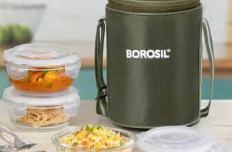Borosil Eateasy Borosilicate Glass Lunchbox with Bag | 3 pc Round Container Set (400 ml Each) | Microwave & Dishwasher Safe, Leakproof | Tiffin for Office, School, College | Transparent
