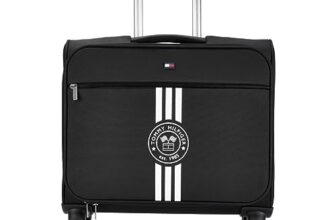 Tommy Hilfiger Planetary Plus Overnighter Trolley Bag – Dark Black |15 Inch Laptop Compartment | Unisex Business Travel Bag | 360° Spinner Wheels | Telescopic Handle | Polyester |45L Capacity |45cm