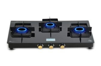 Cello Black Pearl 3 Burner Toughened Glass Top Gas Stove, Brass Burners, ISI Certified, Black Finish Brass Manual Gas Stove, 1 Year Warranty (3 Burner)