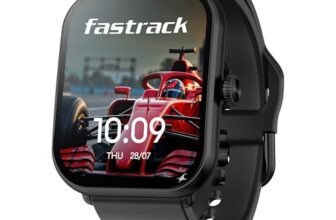 Fastrack MYND 1.93” AMOLED Display Smart Watch for Men & Women with AI Watch Faces,AI Chat,Offline Voice Commands,Curved Metallic Design,Functional Crown,BT Calling, Health Suite,100+ multisport modes