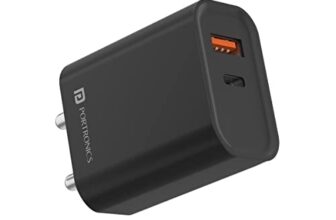 Portronics Adapto 45 22.5 W Mobile Charger Adapter with Dual Port (USB A + PD Type C), Fast Charging, Short Circuit Protection, Wide Compatibility (Black)