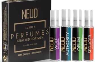 NEUD Luxury Perfume Gift Set for Men – Long Lasting Eau de Parfum (Citrus, Lavender, Cedarwood, Vanilla) – 1 Pack (4 x 10ml Vials)