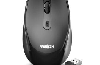 FRONTECH MS-0074 Wireless Mouse, 2.4GHz with USB Receiver, High Precision Optical Tracking, 4 Buttons, Plug & Play, Ergonomic Design for PC/Mac/Laptop (Black)