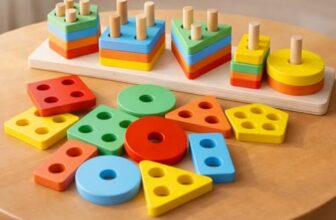 Toyshine Kids Wooden Angle Geometric Blocks Stacker Shape Sorter Column Puzzle Stacking Set – 5 Columns