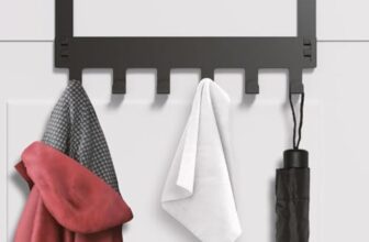 APPUCOCO Over The Door Hook Hanger, Hanging Organizer Rack Steel Door Hook Hanger Wall Hook Rack (6 Hooks) (Black)