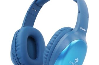 ZEBRONICS Thunder Pro (2026 Upgrade) Wireless Headphones, BT v6.0, True 60 hrs Playback, 40mm Drivers, ENC, Gaming Mode, Dual Pairing, Deep Bass, AUX & microSD, Rapid Charging (Blue)