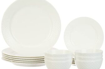 Amazon Brand – Solimo Ceramic 18 Piece Classic Solid Dinner Set | 6 Dinner Plates, 6 Quarter Plates, 6 Serving Bowls | Off White