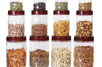 MILTON Hexa Plastic Storage Jar Set of 12 (4x270ml, 4x665ml, 4×1.24L) | BPA-Free, Airtight Kitchen Containers | Food Grade Transparent Jars for Masala, Grains, Pulses, Dry Fruits, Cookies