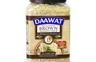 Daawat Brown, Cooks in 15-minute, Full Bran Intact, Fibre-Rich Basmati Rice Jar, 1 Kg
