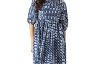 Amazon Brand – Symbol Women’s Rayon Fit and Flare One Piece Midi Length Dress (DR-02 Cont_Navy_3XL)