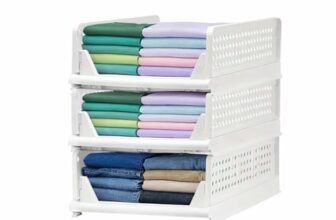 Go Hooked Foldable Wardrobe Organizer for Clothes | Stackable Sliding Shelf Storage Box 44x34x19 cm | Heavy Duty Plastic Shirt Stacker for Cupboard, Almirah & Closet