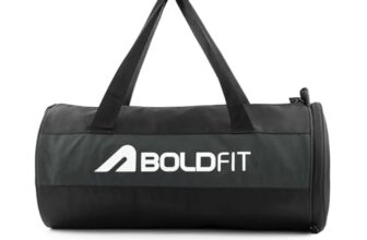 Boldfit Gym Bags for Men with Separate Shoe Compartment Unisex Duffle Bag for Carry & Travel Adjustable for Shoes Towel Duffel Sports Bag for Women & Men 20L – Black Grey