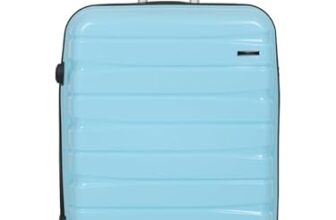 Teakwood Large Check in Size 8 Wheels Trolley Bag, Hard Cabin with Zipper Closure, Adjustable Push Button & Cross Side Strap, TSA Lock System 360 Degree (Large Check in Size, Sky Blue)