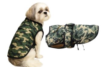 The Pets Company Dog Winter Coat, Jacket, Clothes, Windproof, Light Weight, Washable, Ultra Warm Thick Fleece Lined Dog Vest for Cold Weather Protection, (Camouflage, Small – Medium – 16 Inch)