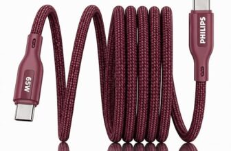 PHILIPS DLC4130CI/94 65W Type-C to Type-C Fast Charging Cable (1m, Iron Red) | Nylon Braided | Compatible with iPhone 15+ Series, USB-C iPad Models, Samsung Galaxy & All Type C Devices
