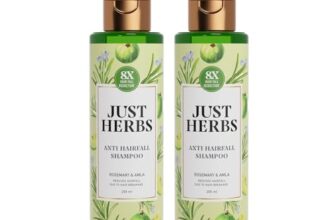 Just Herbs Anti Hairfall Shampoo | Rosemary, Amla & 12 Herbs | Reduces Hair fall by 8X from 1st wash | Ayurvedic Shampoo for All Hair Types – 400ml(Pack of 2)