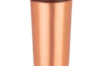 ATTRO Swara Copper Tumbler Glass with Lid, Pure Copper, Durable & Stylish, Ideal for Ayurvedic Use, Water Drinking, Travel, Home & Office – 450ml, Matte