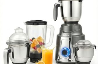 Indicon Fiesta 1200W Mixer Grinder with 4 Jars (3 Stainless Steel Jar + 1 Juicer Jar), 3 Speed Control, Unbreakable ABS Body, Powerful Copper Motor for Grinding, Blending, Mixing & Juicing, Grey