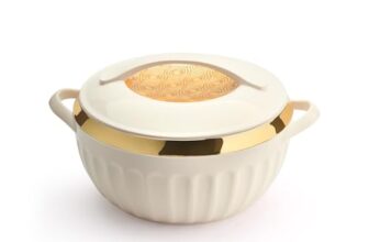 Asian Plastowares Dignity Casserole 1600ml | Premium Insulated Hotpot with Inner Steel Lid | Elegant Diwali Gift Set | Kitchen Storage Dinnerware Combo | Beige