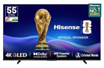 Hisense 139 cm (55 Inches) 4K Ultra HD Smart QLED TV 55E75Q | E75Q Series | 48W Powerful Speakers | Dolby Atmos & HDR10+ | ALLM, VRR & Game Mode | Cricket Mode | AI 4K Upscaler | VIDAA OS (Black)