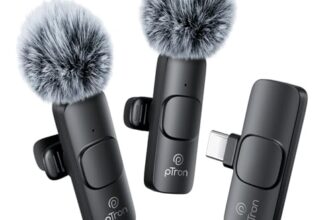 pTron KWM-1 Omnidirectional Type C Wireless Microphone w/DSP Noise Cancellation, Plug & Play, 25m Wireless Range, Lapel Wireless Collar Mic for Video Recording, Supports Type C Android, iPhone (Onyx)