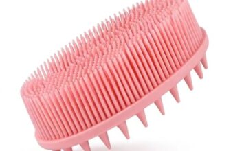 Silicone Bath Body Scrubber Brush for Men & Women – Soft Silicone Shower Scrubber for Body & Face, Gentle Exfoliating Body Brush with Rich Lather, Deep Cleansing, Massage Nodes & Non-Slip Grip Handle, Pink (1 Pack)