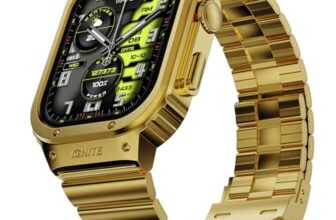 Fire-Boltt Maverick Smartwatch 51.308mm (2.02 inch) IPS Display, Luxury Stainless Steel Look, 320×385 Pixel Resolution, Bluetooth Calling, Voice Assistant (Gold)