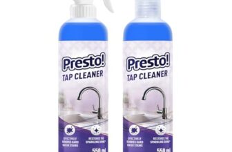 Amazon Brand – Presto! Tap Cleaner | 1.1 L | 550 ml x Pack of 2 | Removes Hard Water Stain | Restores Sparkling Shine | Limescale & Grime Fighter | For Bathroom, Kitchen, Sink Fitting Taps