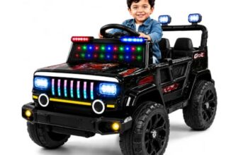 Lifelong Mini Jeepster EV Car for Kids | Up to 50M Remote Range, Music & LED Lights | Dual Motor, 12V Battery, 60 Min Runtime | BIS Certified Foot Accelerator Electric Ride On Car for 1-6 Yrs (Black)