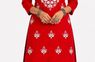 JKFashionsss Women Chikan Embroidery Straight Kurta(Red)