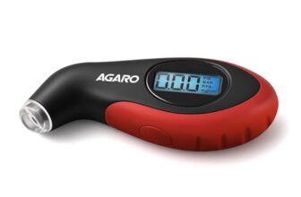 AGARO Digital Tyre Pressure Gauge, 0–150 PSI, 4 Units, Backlit LCD, Non-Slip Grip & LED Nozzle, Portable Tyre Pressure Checker for Car, Bike, Motorcycle & Truck Tyres, Red & Black