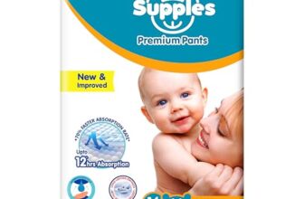 Amazon Brand – Supples Premium Baby Diaper Pants | 16 Baby Diapers | Medium | 7-12 Kg | 12 Hrs Absorption | Cushiony Cotton Soft Fabric | Phthalates-Free | Triple Leak Guard