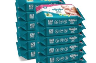 Amazon Brand – Supples Baby Wipes | 864 Wipes | 72 Wipes x 12 Packs | Enriched With Aloe Vera and Vitamin E | Alcohol-Free and Paraben-Free | Pure Water-Based formulation