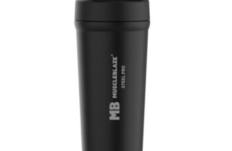 MuscleBlaze Stainless Steel Gym Shaker Pro (Black, 700ml)