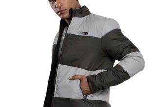 The Indian Garage Co Men Grey Slim Fit Colorblocked Puffer Jacket