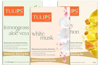 TULIPS Handmade Bathing Bar Soap (Honey & Lemon, Lemongrass & Aloe Vera, White Musk, Pack of 3)