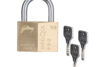 Godrej Locks | Sherlock Pro (50mm) Padlock | with 3 Keys | Premium Solid Brass Lock | Self-Locking Shackle | Double Locking | Rust-Resistant | Suitable for Doors, Cabinates | 1 Year Warranty