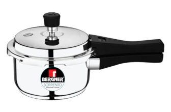 Bergner Sorrento Stainless Steel 2 Litres Outer Lid Pressure Cooker, Mini Pressure Cooker, Heavy Bottom, Easy Open and Close Lid, Healthy Cooking, Easy to Clean – Induction Bottom and Gas Stove Ready