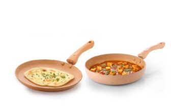 Crystal Marbo Plus Induction Bottom 2 Pc Nonstick cookware Set | Tawa 250 mm + Fry Pan 225 mm | Thickness: 3mm | 5 Layer Coating | Metal Spoon Friendly | Colour – Sandalwood