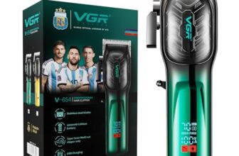 VGR V-654 Professional Salon Quality Hair Clipper For Men | 200 Minutes Runtime, 2000mAh Lithium Battery, 7000 RPM DC Motor, Taper Lever Adjustment, LED Display, Cord/Cordless Uses – (Green)