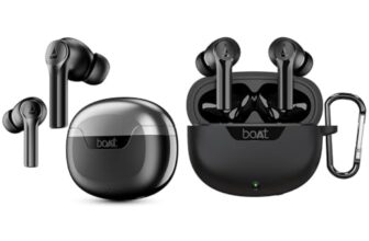 boAt Airdopes 300, Cinematic Spatial Audio, 50HRS Battery, 4Mic AI ENx, Fast Charge, App Support, Low Latency, IPX4, TWS Ear Buds Wireless Earphones with mic (Gunmetal Black) with Sounce Aidop Cover