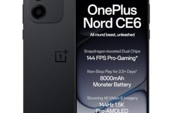 OnePlus Nord CE6 | 8GB+256GB | Pitch Black | Snapdragon 7s Gen 4 | Segment’s Fastest Touch Response | 8000mAh Battery | 144Hz 1.5K AMOLED Display | 50MP Main + 32MP Selfie 4K Cameras | IP66,68,69,69K
