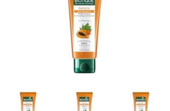 Biotique Papaya Tan Removal Brightening & Revitalizing Face Scrub | Gentle Exfoliation | Smooth and Clear Complexation | 100% Botanical Extracts| Suitable for All Skin Types | 100g (Pack of 4)