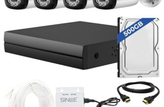 SINLOE 4 Channel 1080P Full HD DVR 2MP Night Color Outdoor Bullet 4 Pcs, 500GB Hard Disk + Motion Alert + Night Vision Full Combo Set