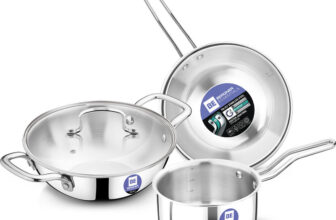 BERGNER BE Essentials Triply 4 Pcs Set of 22cm Kadai, 22cm Frypan, 14cm Saucepan – Induction Bottom Cookware Set(Triply, 4 – Piece)