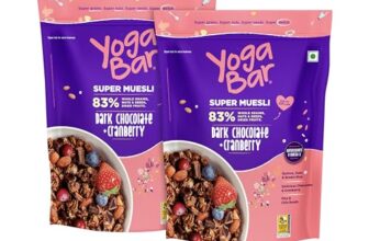 Yogabar Wholegrain Breakfast Muesli – Dark Chocolate + Cranberry, 700g (Pack of 2) (Super Saver Pack) | Healthy Cereals | Granola | Gluten Free | Antioxidant & Protein Rich