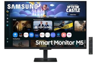 Samsung 32″ (80cm) M5 Smart Monitor with Smart TV Experience|FHD 1920 x 1080|Screen Mirroring TV Plus|Speakers|Adaptive Sound|Wi-Fi|HDMI|Bluetooth|LS32FM500EWXXL|Black