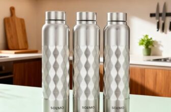 Amazon Brand – Solimo Stainless Steel Cubix Water Bottles Set of 3, 1L Each | Rust-Resistant, Shatter-Proof, Spill-Proof | Food Grade Steel | Office, School, Travel | Dishwasher Safe (Silver)
