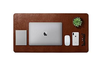 DailyObjects Large Premium Vegan Leather Desk Mat|Anti-Skid|Anti-Slip|85*45cm|Reversible Desk spread Turf Desk/Laptop Mat for Work from Home/Office/Gaming- Extended mouse pad and keyboard desk pad-Tan